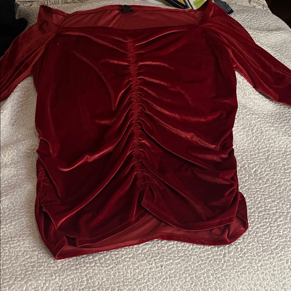 Plus size 3 Torrid Red Velvet Ruched Top off the shoulders